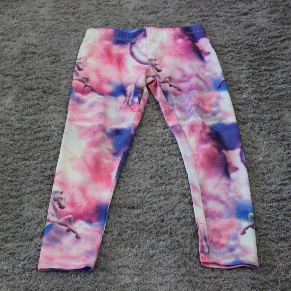 Pink white and purple unicorn leggings
